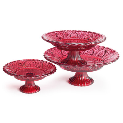 Red Glass Compote Pedestal Set Of 3