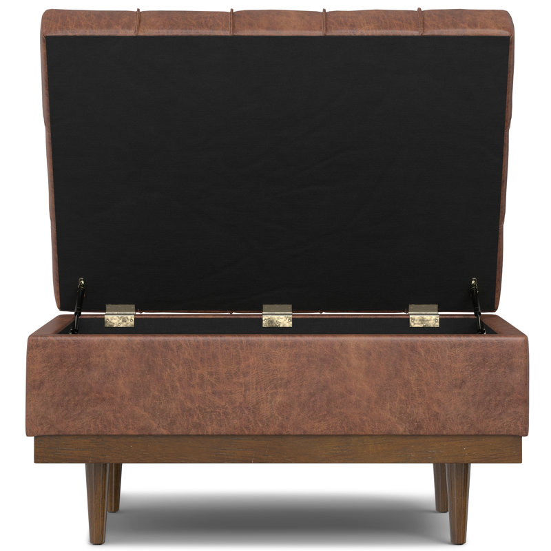 Mariah 34"W Upholstered Coffee Table Storage Ottoman with Lift Top and Solid Wood Legs, Brown