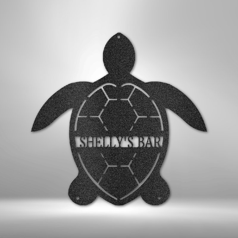 Décoration murale en acier personnalisée, monogramme de tortue, panneau en acier, H 23 po x l 23,5 po x P 0,5 po, Oui, Noir