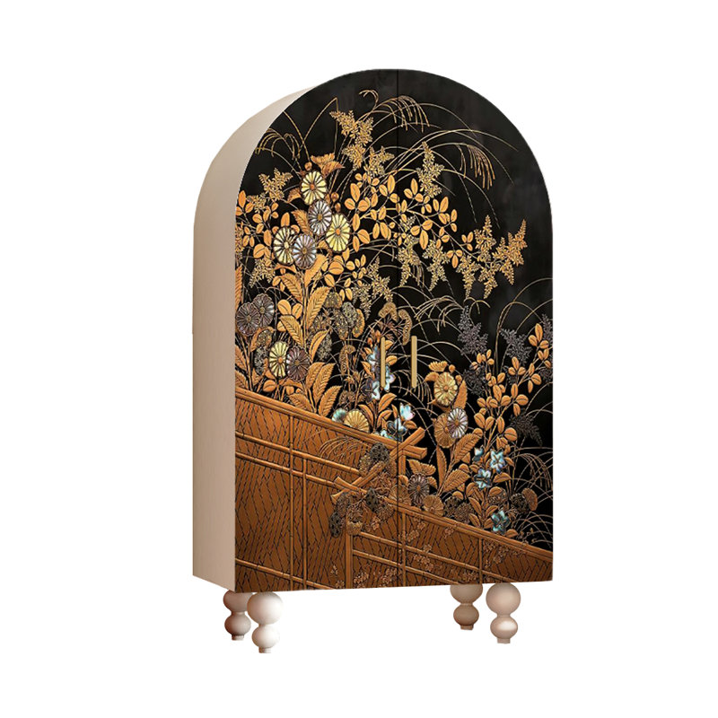 Armoire arquée avec tablettes et portes, Ivory White