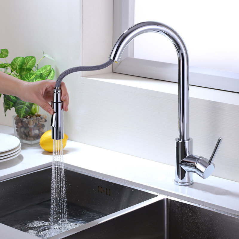 Single Handle Pull Down Sprayer Kitchen Faucet, SIlver