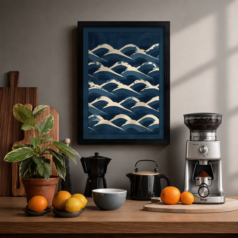 Flowing Waves Coastal - Framed Print, A4 - 29.7 x 21.0 cm, Black