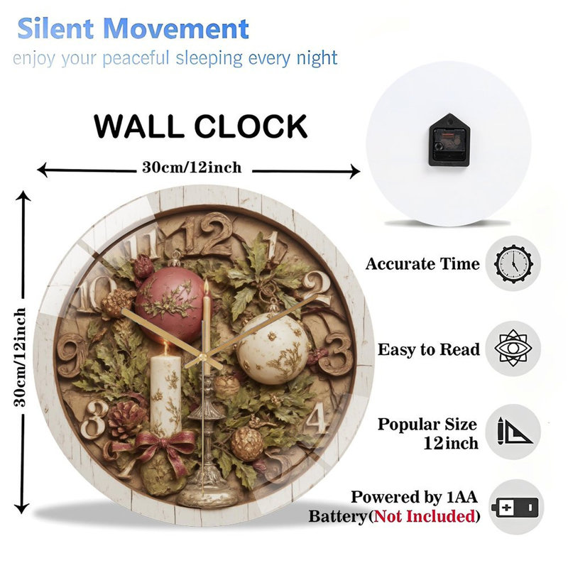 Horloge murale de Noël 12 pouces