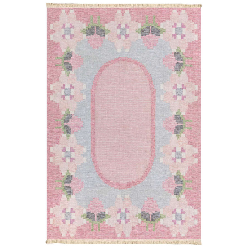 Pink & Blue Geometric Floral Medallion Area Rug, Pink