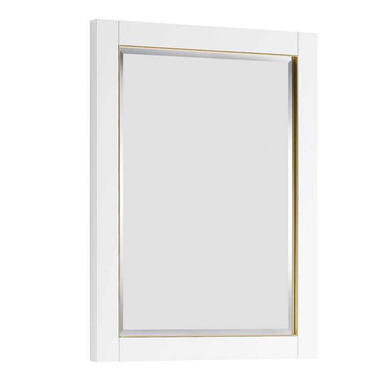 Mason Rectangle Solid Wood Beveled Mirror, 32" H x 24" W, White/Gold