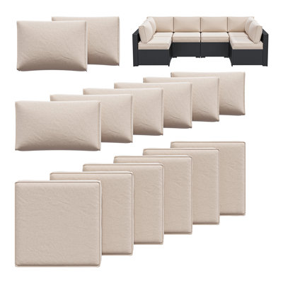 Ensemble de housses de coussin d'extérieur 14 pièces pour canapé modulaire 6 places, housses seulement