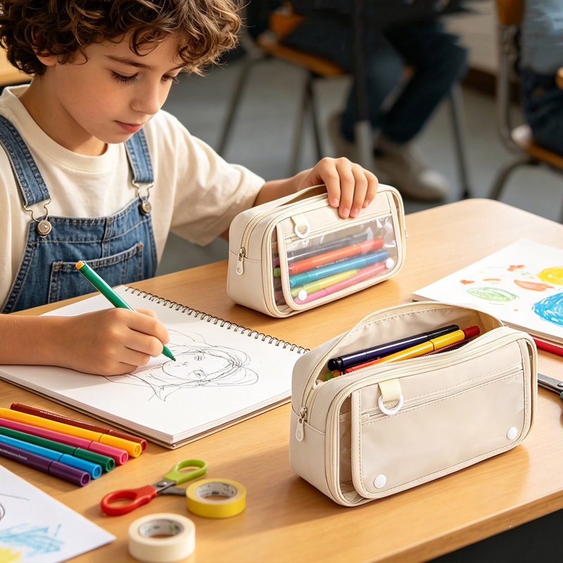 Porte-stylo de rangement grande capacité transparent Ita Trousse à crayons multifonctionnelle transparente Pochette à fournitures scolaires Étui à stylos transparent portable avec fermeture éclair Sac organisateur étanche pour stylos