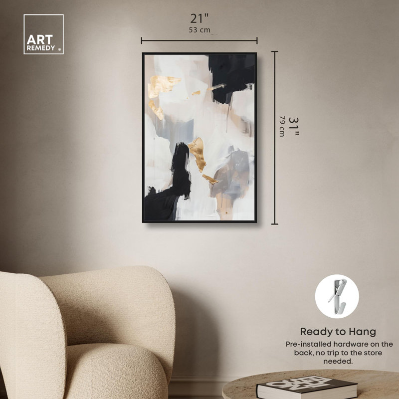 «Gentle Touch Canvas Midcentury», art mural abstrait par Art Remedy, Cadre noir, H 31 po x l 21 po