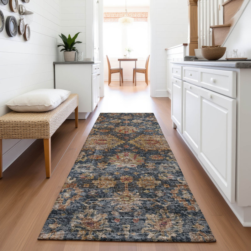 Premium Machine Washable Christina AMF1094 Damask Rug, Runner 2'3" x 7'6"