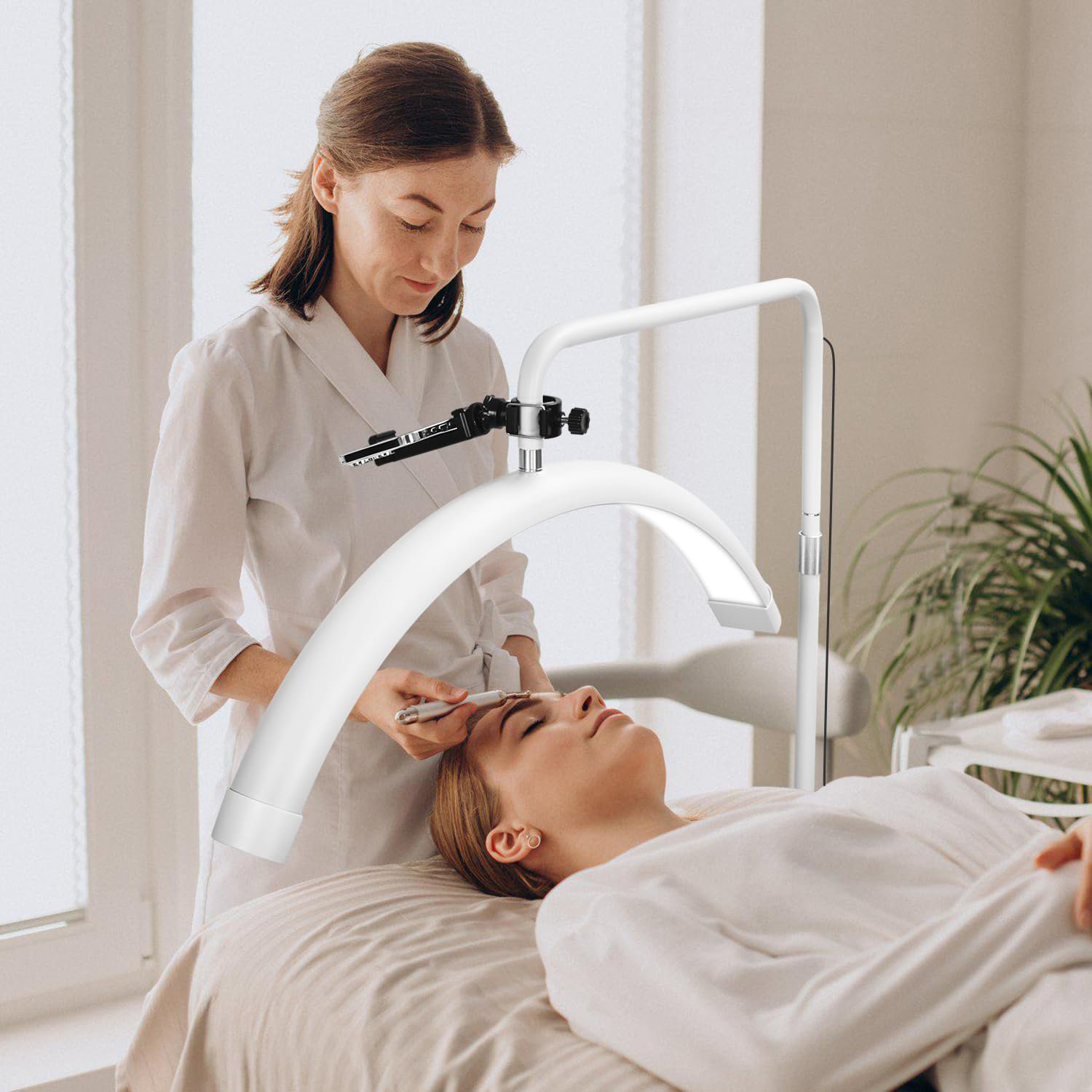 Lampe De Sol Demi-Lune LED Pour Extensions De Cils - Luminosité Et Hauteur Réglables - Avec Support Téléphone