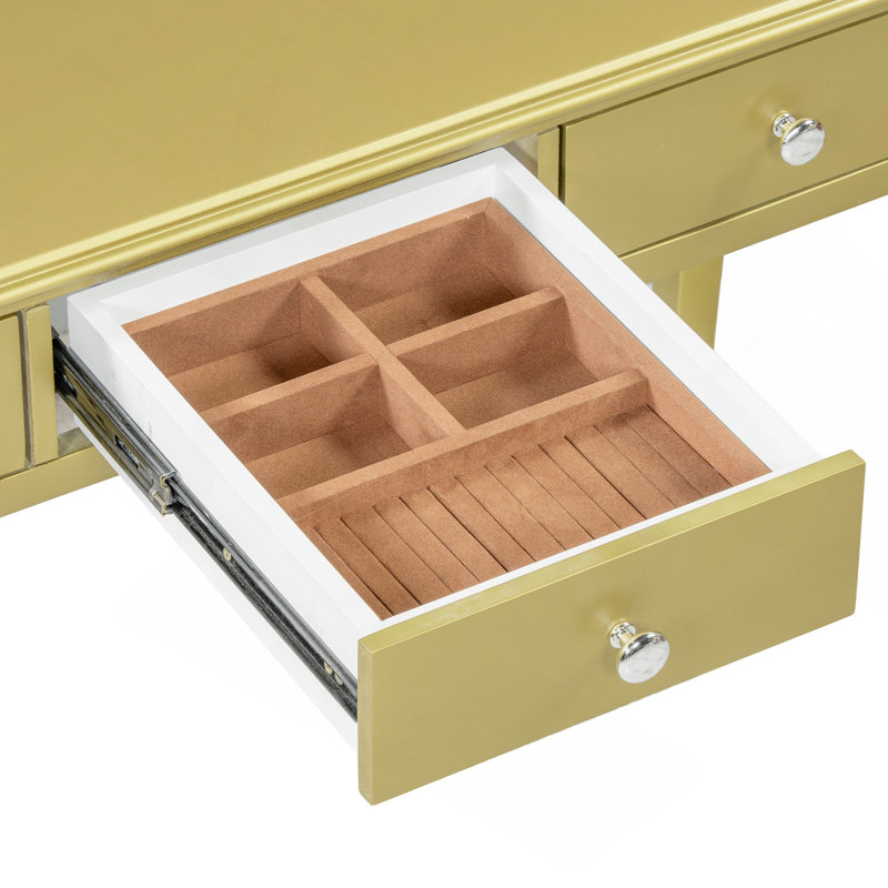 Bureau de maquillage avec miroir ovale, Doré