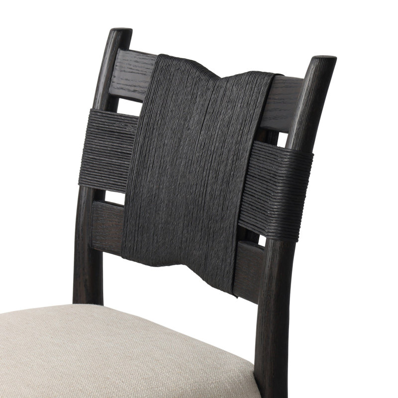 Tova Upholstered Dining Chair, Distressed Black Oak/Black Paper Cord