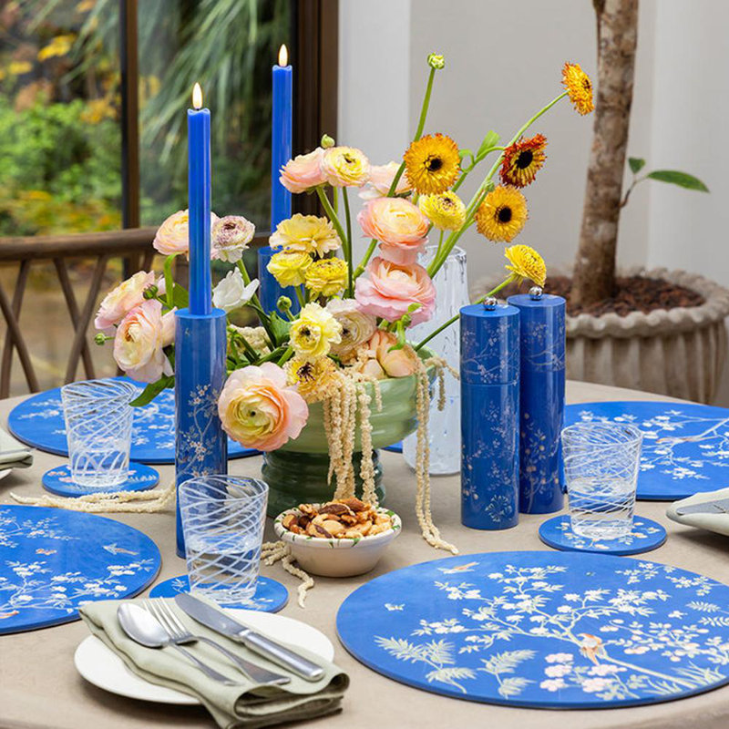 Chinoiserie Lacquered Round Placemats, Blue