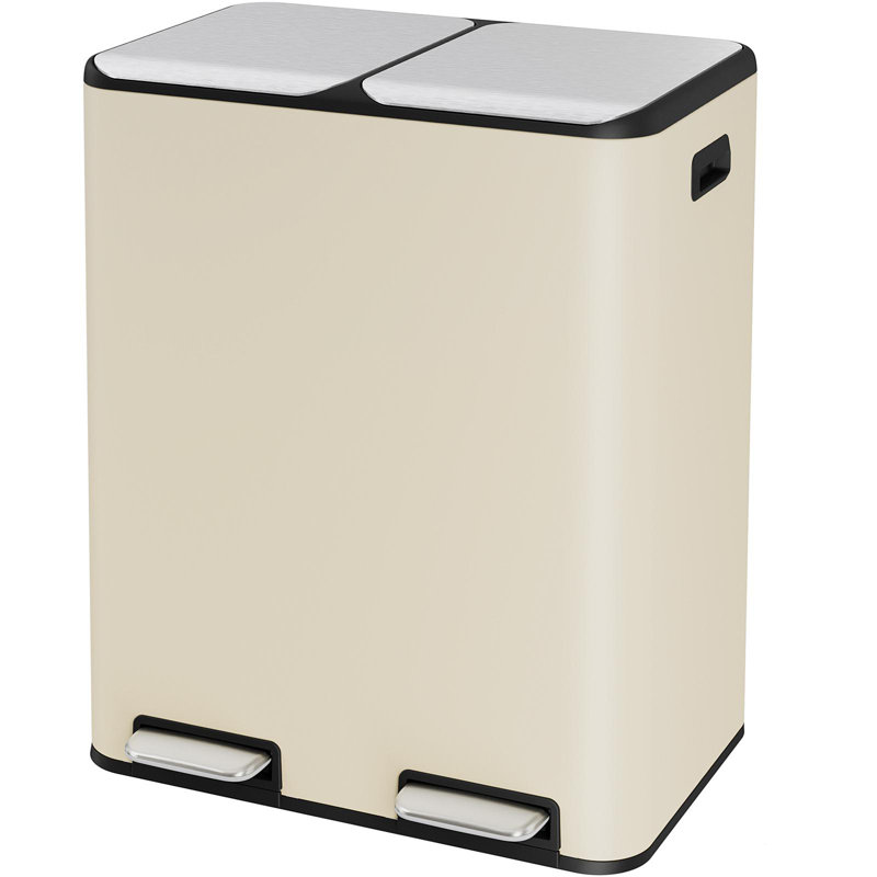 GallonStainless Steel Trash Can, Dual Compartment, Metal Kitchen Step Recycle Bin, Metal Double Dustbin, in-Home Garbage Rubbish Can, Removable Liner Buckets