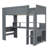 Wood Gaming Loft Bed with Desk, Multi-storage Shelves, LED and Charging Station, Dark Gray-1639059980