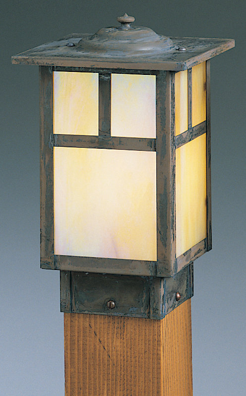 Mission LED Fence Post Cap, 6.75” H x 5" W / Empty, Mission Brown, Gold White Iridescent