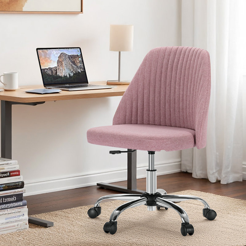 Mercier Upholstered Armless Task Chair, Home Adjustable Swivel Makeup Chair, Pink