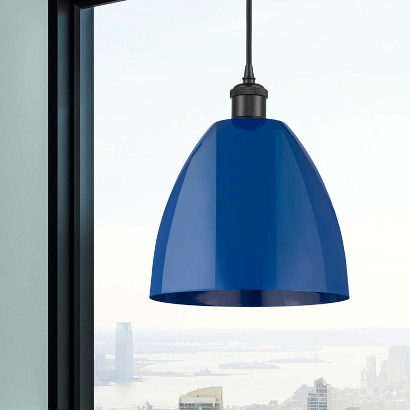 Luminaire suspendu conique 1 lumière, H 12,88 po x l 9 po x P 9 po, Bleu, Noir mat