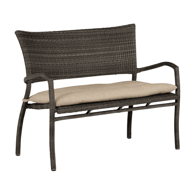 Skye Wicker Garden Bench, Slate Gray, No Welt, Linen Chambray