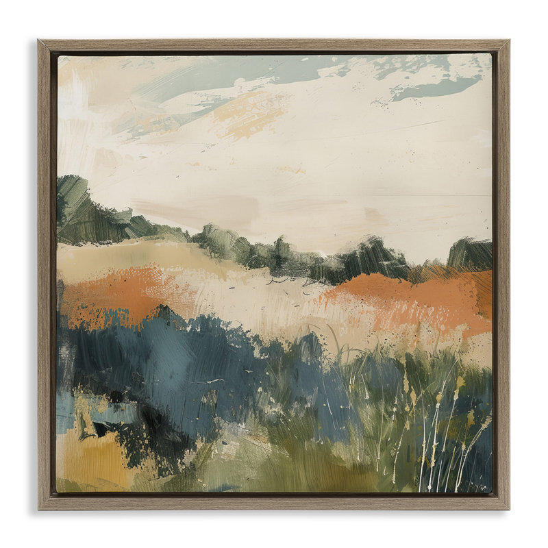 Abstrait paysage neutre encadré sur toile flottante par Irena Orlov, Cadre flottant orme Montalcino, H 25 po x l 25 po