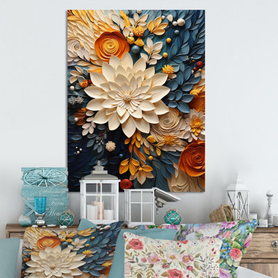 " Orange Teal Botanical Whirlwind IV "