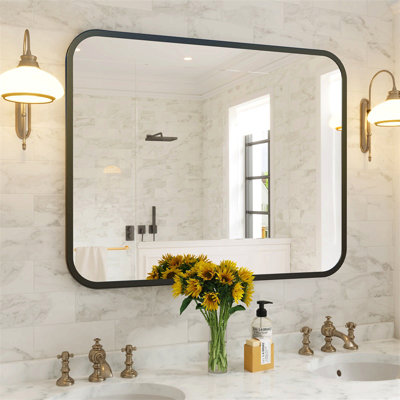 Miroir de salle de bain noir pour miroir de meuble-lavabo rectangulaire rectangulaire 40 "x 32" avec coin arrondi pour la chambre à coucher