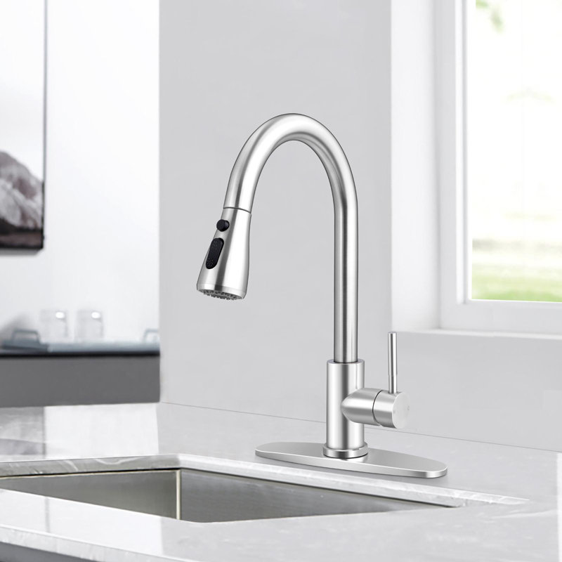 Robinet de cuisine avec douchette extractible Wilmall, Brushed Nickel