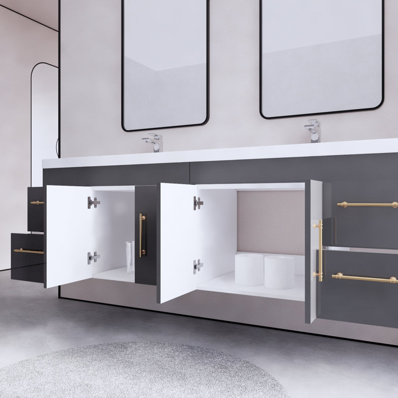Bensley 70.86'' Double Bathroom Vanity with Acrylic Top, Gray