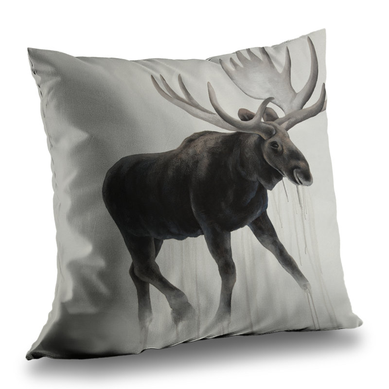 Walking Moose Beige Poly Twill Throw Pillow - Home Decor Insert