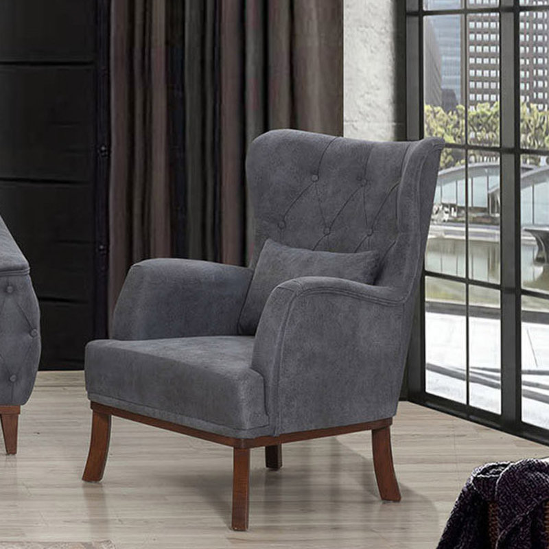 Fauteuil à oreilles capitonné l 30,71 po Bharti, Oléfine bleue
