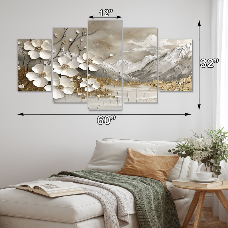 Or et blanc, Alpes bavaroises, montagnes, ensemble d'art sur toile