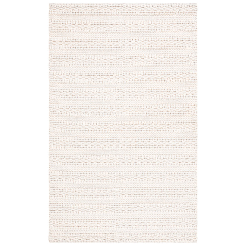 Natura Hand Loomed Wool/Cotton Solid Color Rug in Ivory, Rectangle 4' x 6'