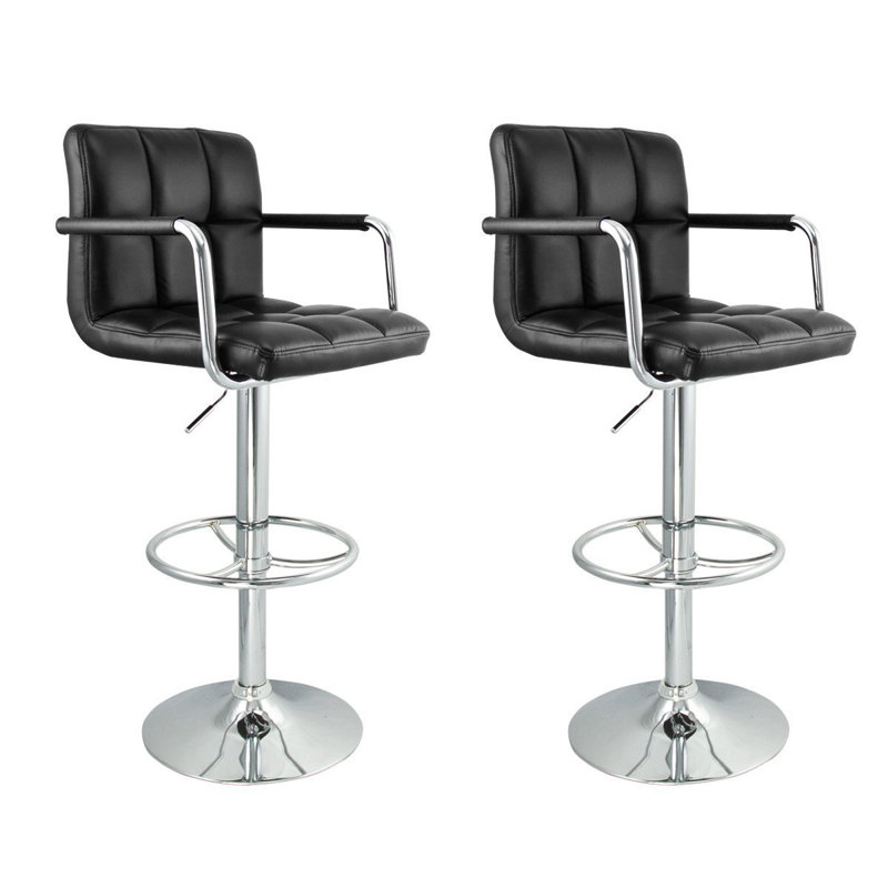 Beckwith Swivel Upholstered Faux Leather Adjustable Height Counter Stool with Steel Frame, Black