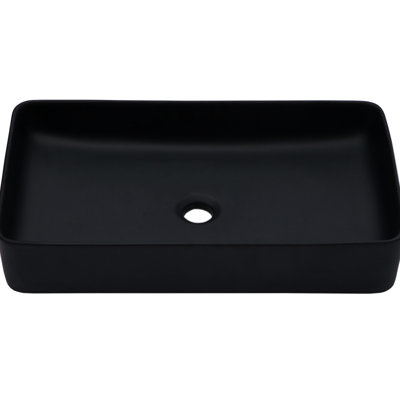 24"x13.5" Black Ceramic Rectangular Vessel Sink For Bathroom, Classic Design With Arc, Acid - And Stain Modern Arc Design,