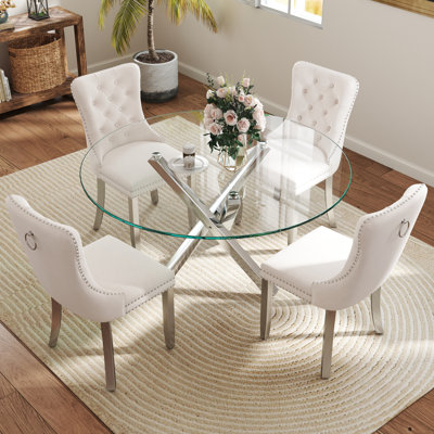 5-Piece Round Glass Dining Table Set