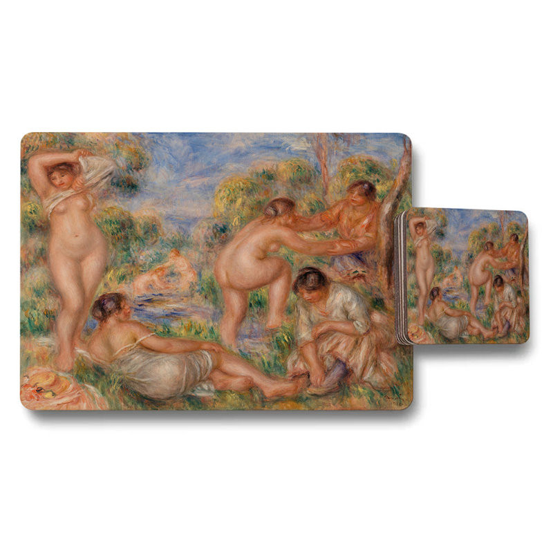 Impressionist Nude Bathing Scene Placemat Coaster Set