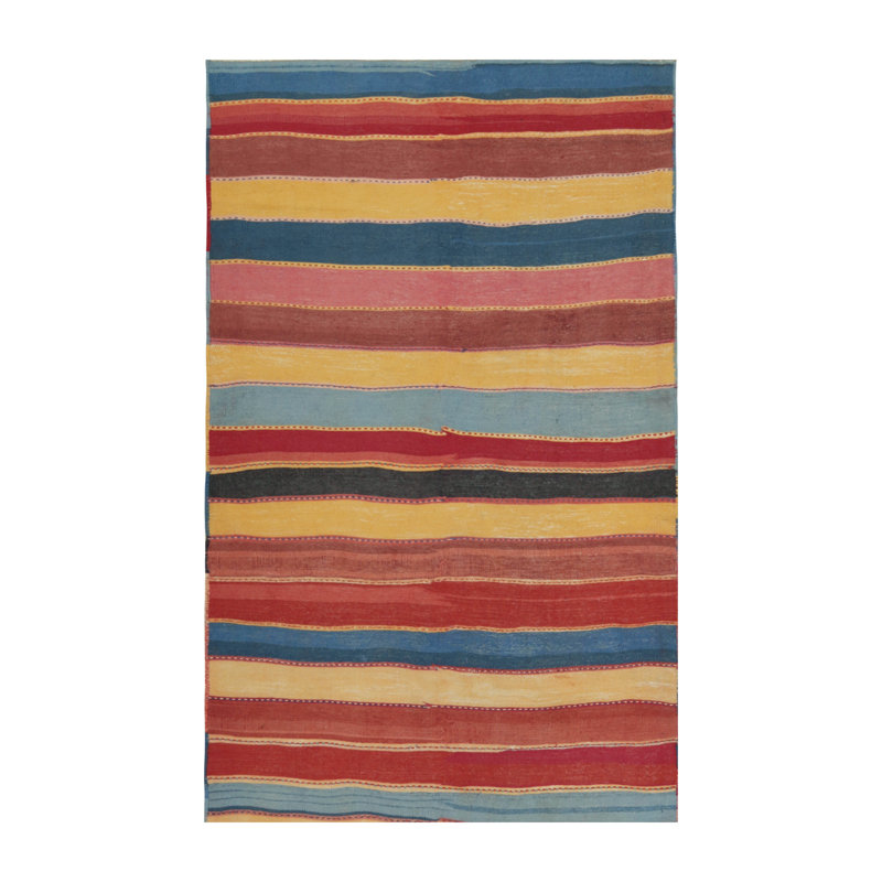 Vintage Bidjar Persian Tribal Kilim In Red, Gold And Blue Stripes By Rug & Kilim