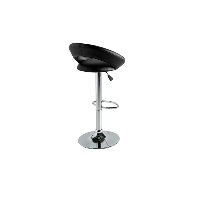 Sigety Upholstered and Faux Leather Adjustable Height Bar Stool with Iron Frame, Black