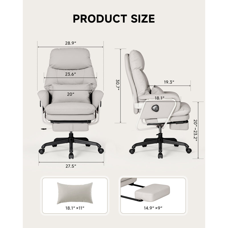 Chaise de bureau inclinable avec repose-pieds, chaise de bureau inclinable à 180 ° pour bureau à domicile, chaise d'ordinateur ergonomique avec support lombaire, gris