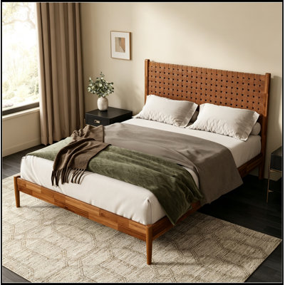 Tête de lit en bois grand format Digrazia avec tête de lit en cuir végétalien tissé à la main