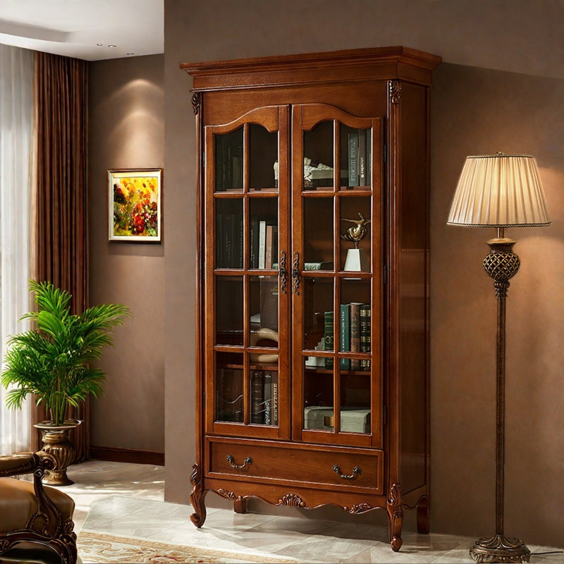 Bibliothèque à double porte, Brun, (4 tablettes) H 78,74 po x l 41,34 po x P 14,96 po