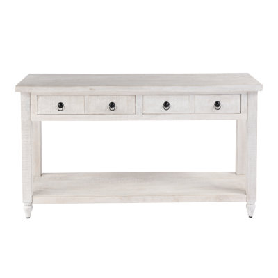 Console rectangulaire à 2 tiroirs en bois massif l 54 po avec tablette inférieure ouverte Arnissa