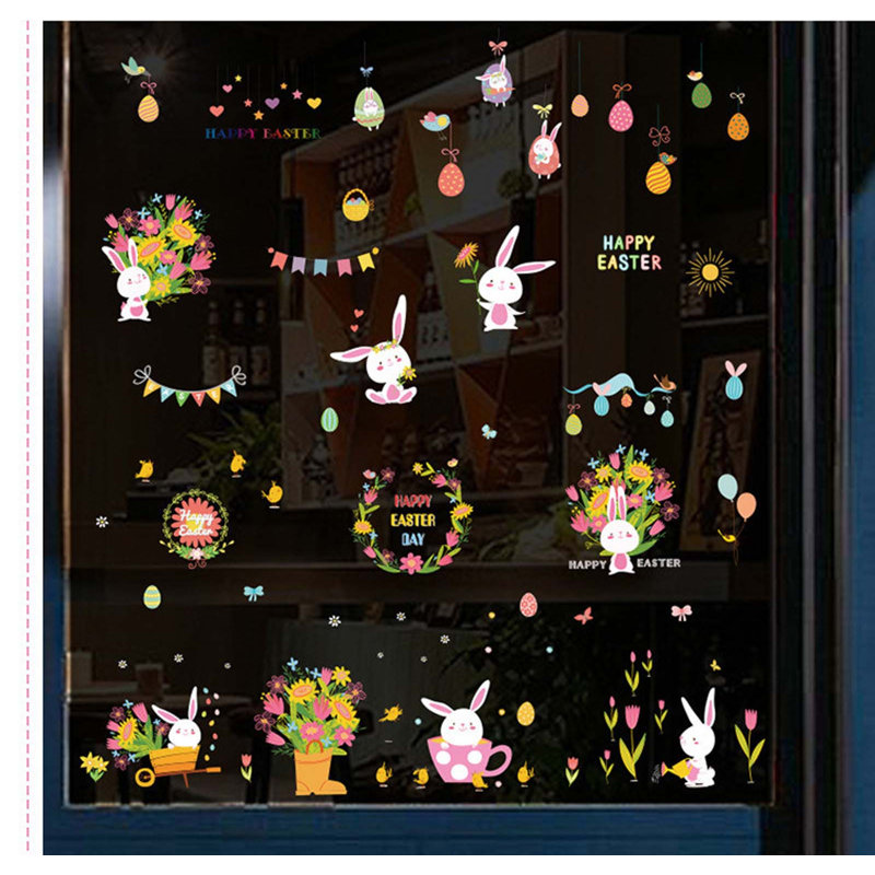 Ensemble de 9 décorations murales de Pâques avec autocollants électrostatiques
