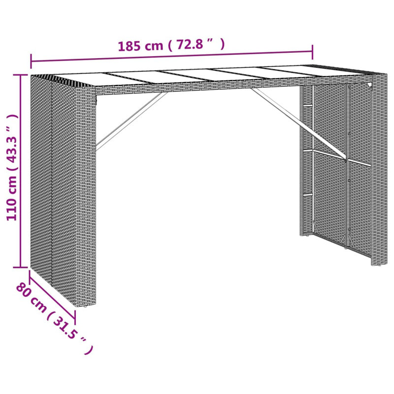 Rectangular Outdoor Bar Table, Black, 31.5" W x 72.8" L x 43.3" H