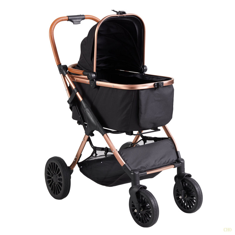 Poussette pour animal de compagnie, poussette pour chien à 4 roues pivotantes avec freins, capacité de poids de 66 lb, poussette pour chiot avec support amovible, panier de rangement et coussin pour animal de compagnie, pour petits et moyens chiens