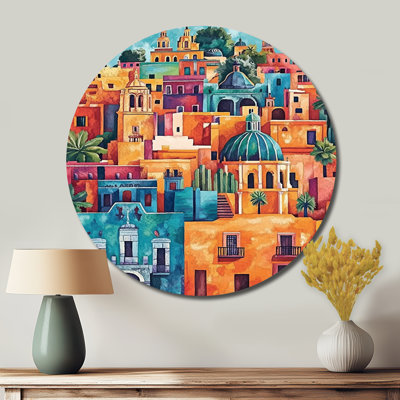 Mexico City in Vintage Light I - Orange Mexican Cityscape Metal Wall Art