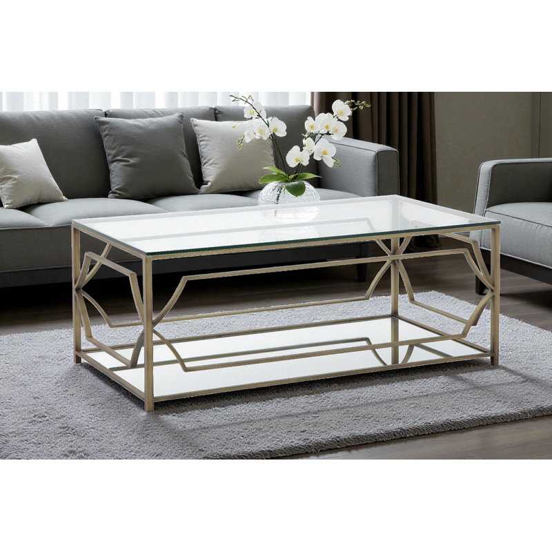 Table basse rectangulaire à 4 niveaux avec rangement Benson Edward à 4 niveaux Pangea Home, Laiton