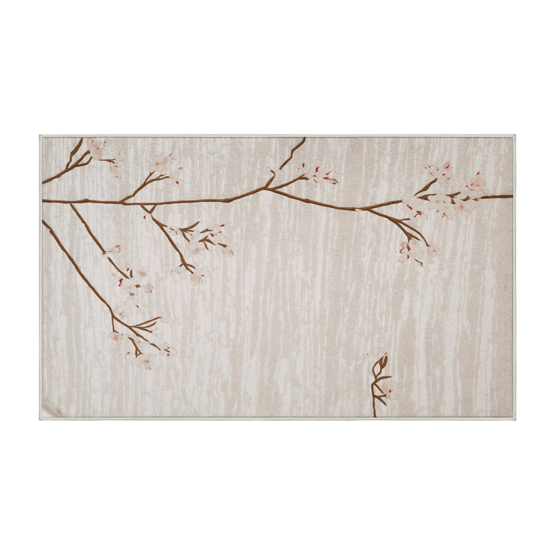 Machine Washable Beige Area Rug, Rectangle 6' x 9'