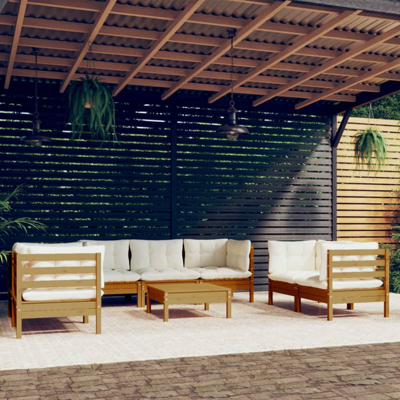Ensemble de salon de jardin Vidaxl crème, bois de pin massif bois naturel, 100% polyester, Crème, Crème