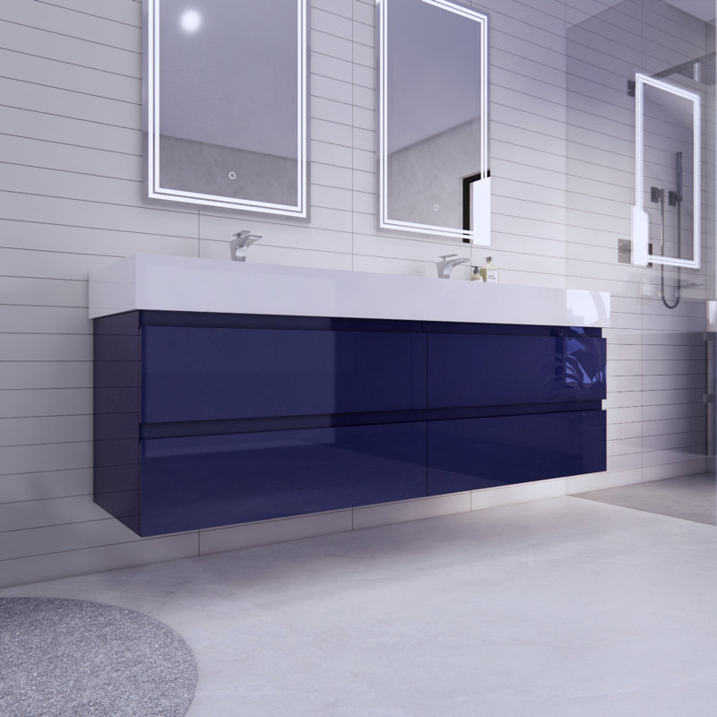 Babajide 72'' Double Bathroom Vanity with Acrylic Top, High Gloss Night Blue